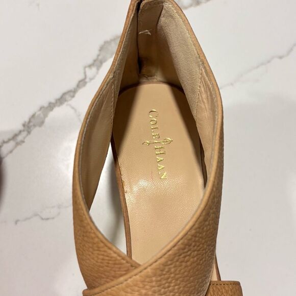 Cole Haan | Women’s Irving Gold Tan Nude Leather Cork Wedge Sandals Size 9B - Picture 7 of 16